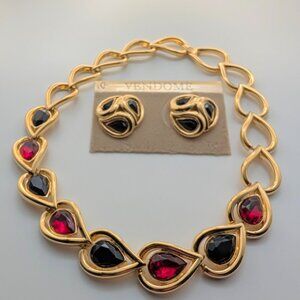 VENDOME NWT Red & Black Statement Set - Necklace & Earrings